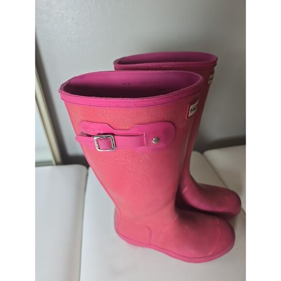 Hunter Pink Gloss Rain Tall Boot Limited Sparkle Edition Size 4 Womens Winter - Picture 9 of 16